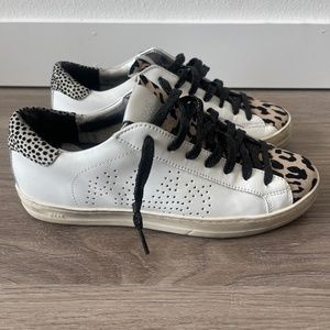 P448 Jack Sneaker White with Leopard Detailing Size 37
